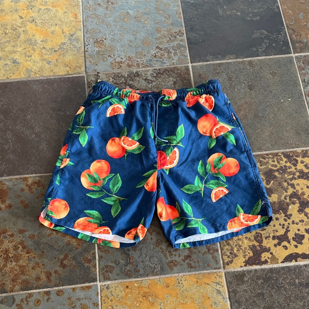 Old Navy Navy Swim Trunks with Orange Citrus Print